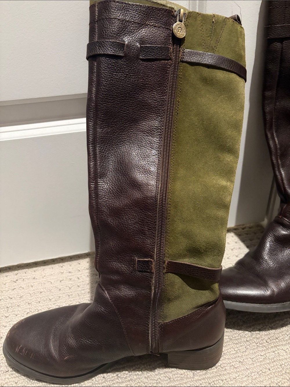 Etienne Aigner Brown and Olive Riding Boots with Buckle Detail - Picture 3 of 6
